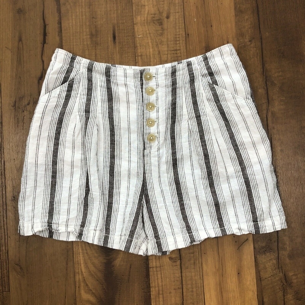 Anthropologie Ivory Brown Striped High Rise Beachgoer Linen Shorts